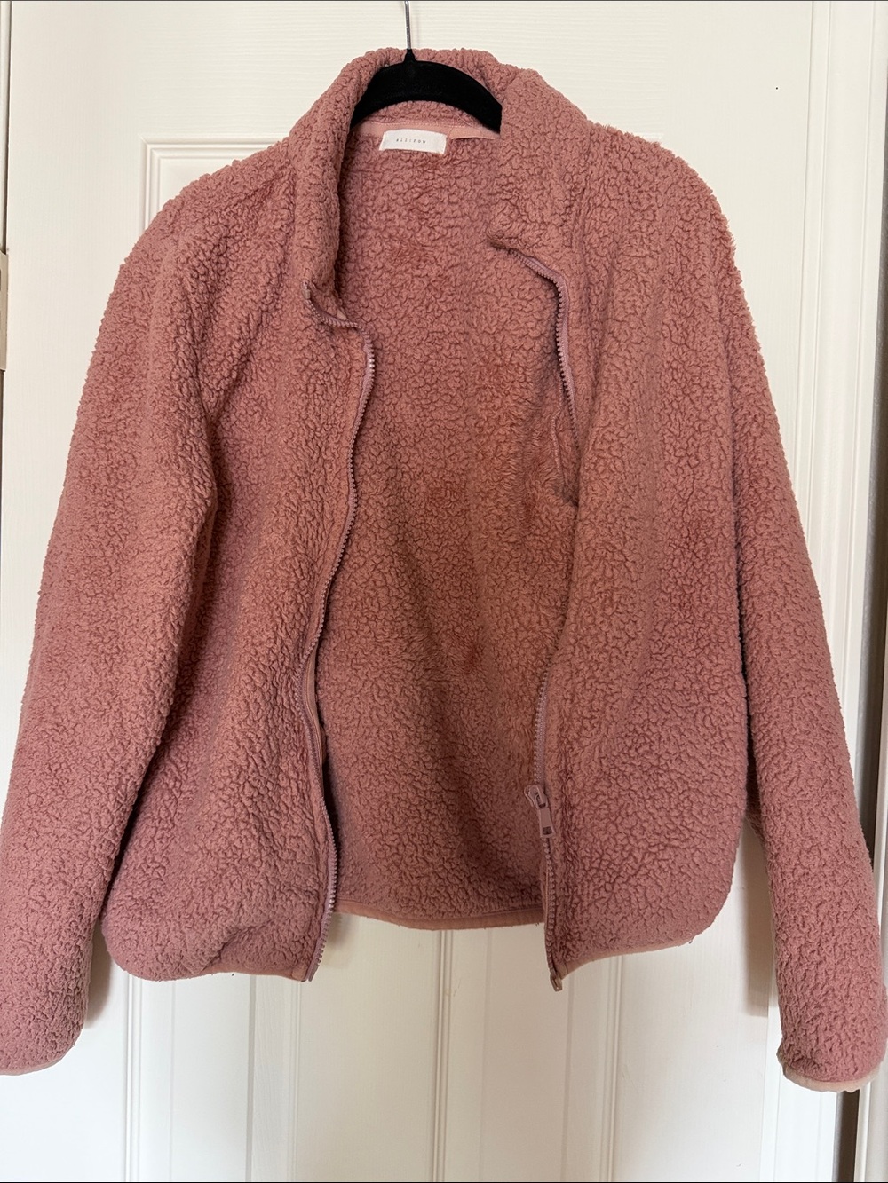 Teddy Zip-Up Jacket in Dusty Rose - Lightweight Sherpa